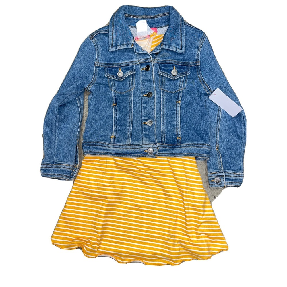 NWT Girls‎ ZUNIE Girl Denim/Mustard Skater Dress with Denim Jacket Small 6/6X
